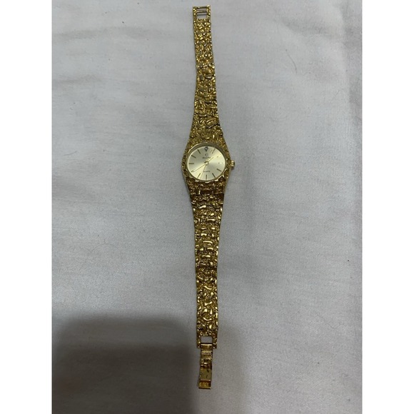 Vintage Elgin Quartz Gold Nugget Plated Diamond Chip Elegant Women's Watch - Picture 1 of 7